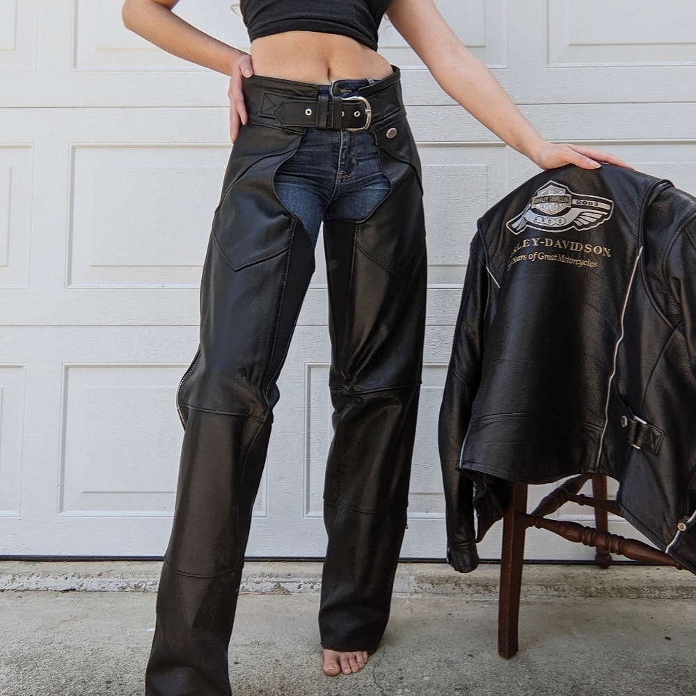 Rare Harley Davidson Genuine Leather Biker Chaps